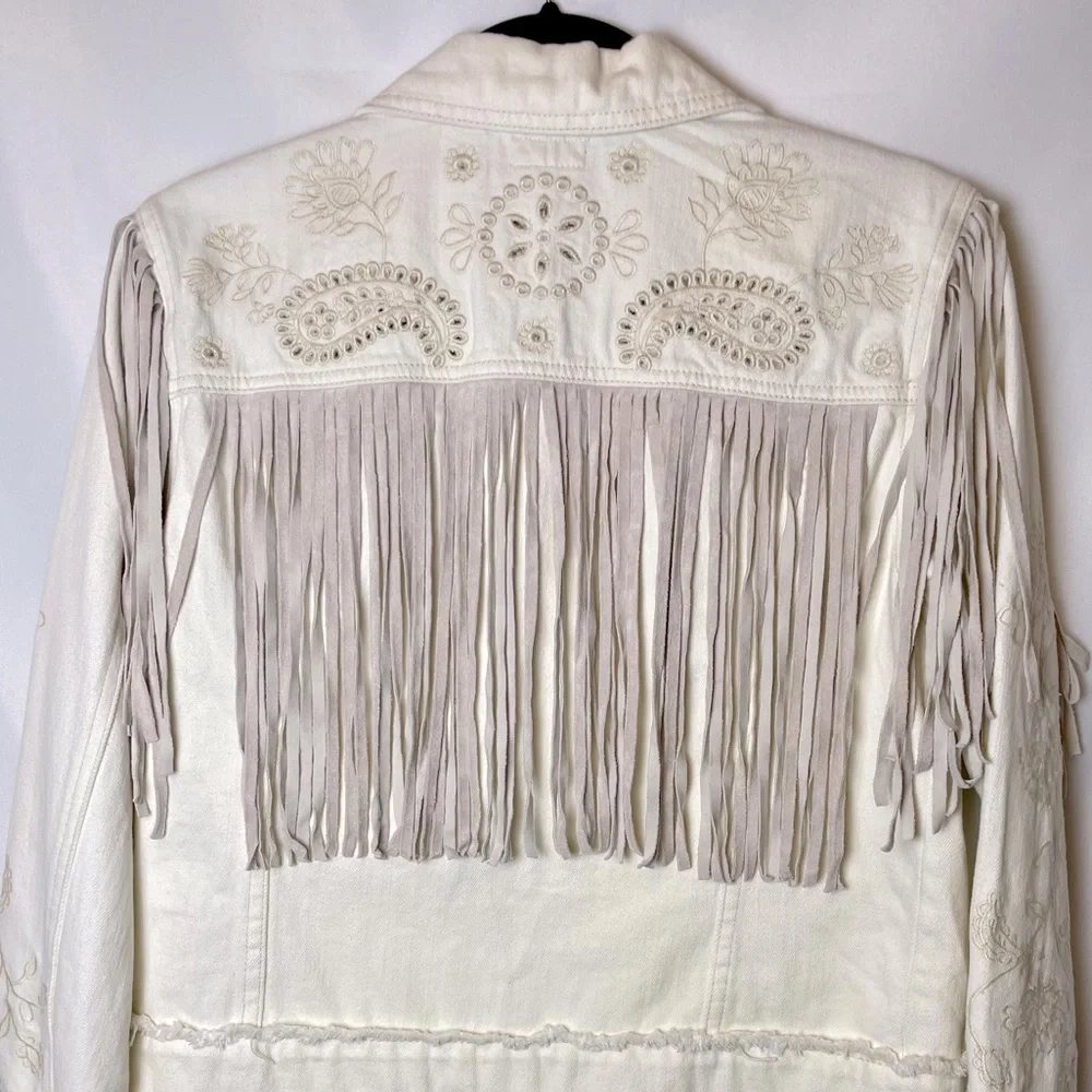 Scully Western Style Cream Jean Jacket with Suede Fringe - Picture 5 of 9